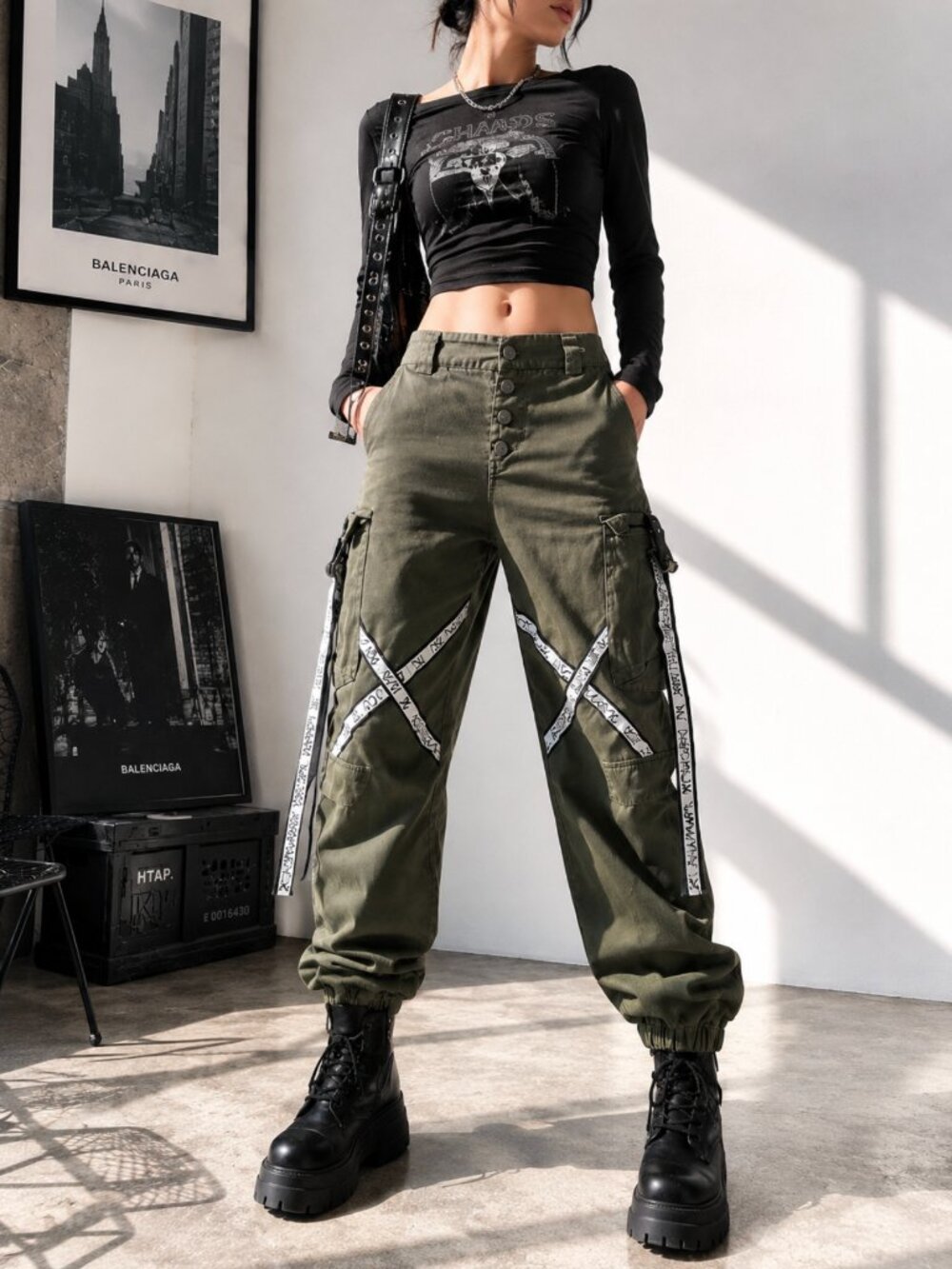 Fashion Nova Olive Green Cargo Jogger Pants Small 🍒